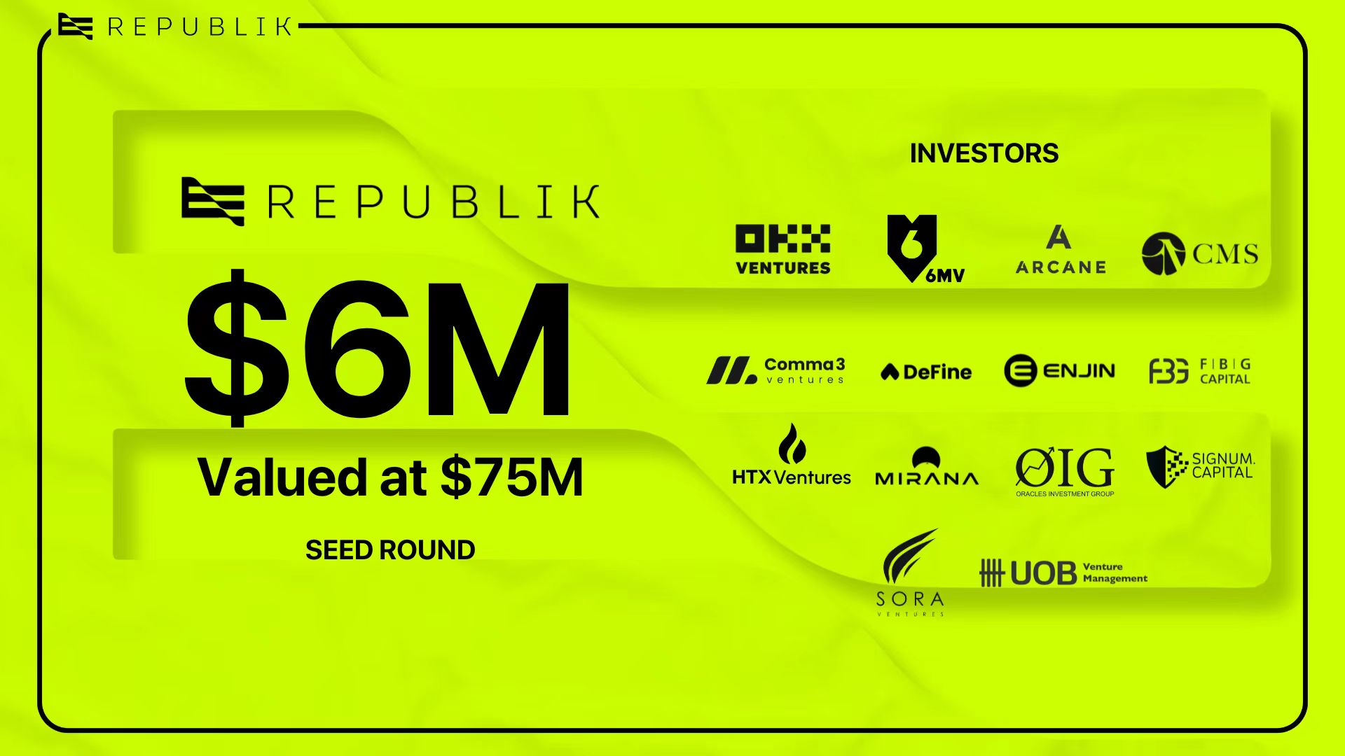 Web3 内容创作平台REPUBLIK完成600万美元种子轮融资，估值7500万美元